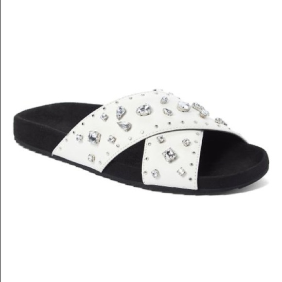 New! Rebecca Minkoff White Theo Jewels Leather Sandal - Picture 1 of 10